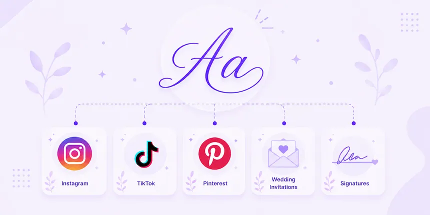Cursive fonts illustration showing elegant script styles for Instagram TikTok and Pinterest