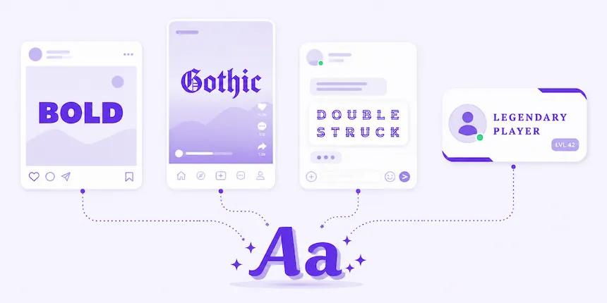 Fancy text styles displayed across social media and gaming preview cards