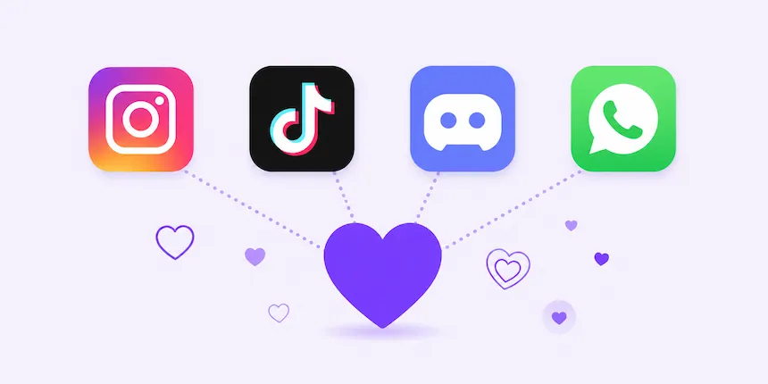 Heart symbols used across Instagram, TikTok, Discord and WhatsApp illustration