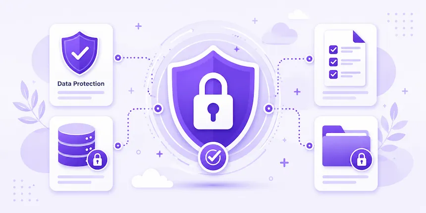 Privacy policy illustration showing data protection icons